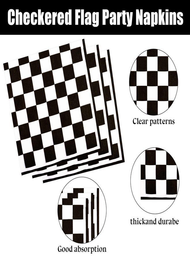 HiEnjoin 50PCS Checkered Flag Napkins, Disposable Black and White Race Car Birthday Napkins Racing Theme Party Supplies for Baby Shower, Kids, Men Decorations - Image 3